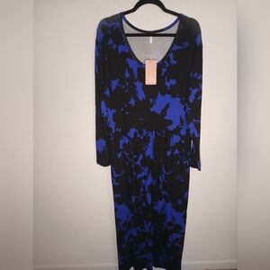 Elegant Long Sleeve Dress in Blue and Black